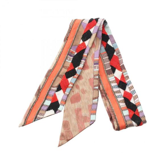 HERMES Twilly Precieux Scarf Brown / Multicolor Silk 85cm - Picture 2 of 7